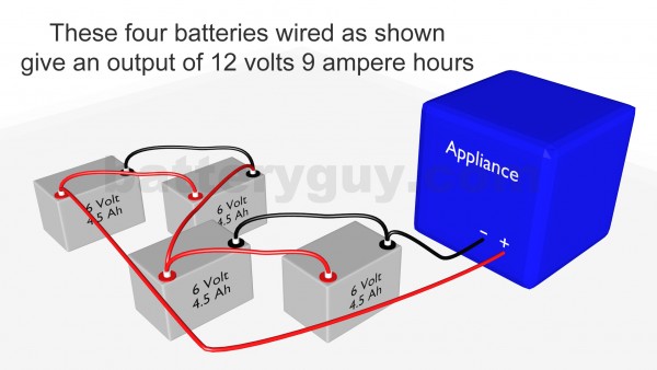 4 ampere hour batteries connected in series and parallel