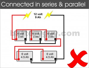Ampere hour batteries connected in series and parallel incorrectly 