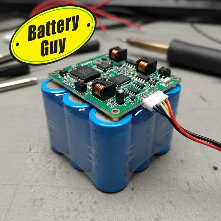 A multi cell lithium battery pack with an exposed Battery Management System