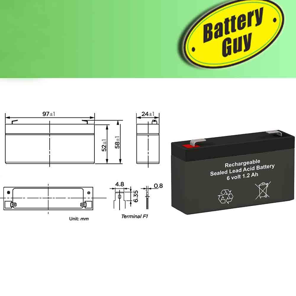 6v 1.2Ah Rechargeable Sealed Lead Acid (Rechargeable SLA) Battery  - Gould ELI-100 replacement battery (rechargeable)