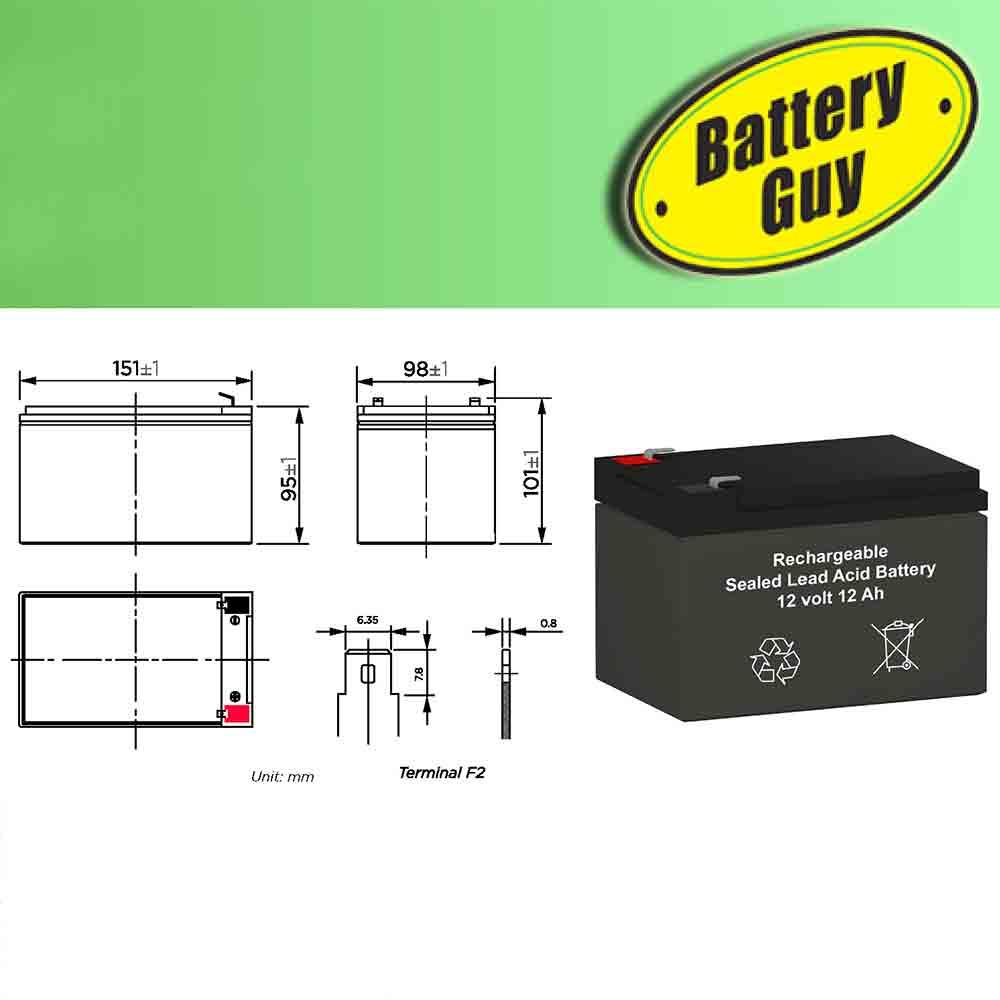 Product Dimensions  - BatteryGuy BG-12120F2 12V 12AH Replacement for EaglePicher CFM12V10 (20 Pack)