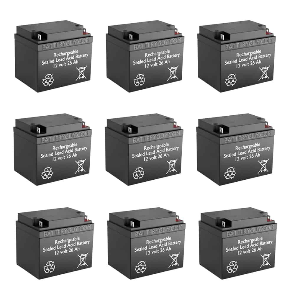 12v 26Ah Rechargeable Sealed Lead Acid (Rechargeable SLA) Battery | BG - BatteryGuy BG-12260NB 12V 26AH Replacement for Zeus PC26-12NB (9 Pack, rechargeable)