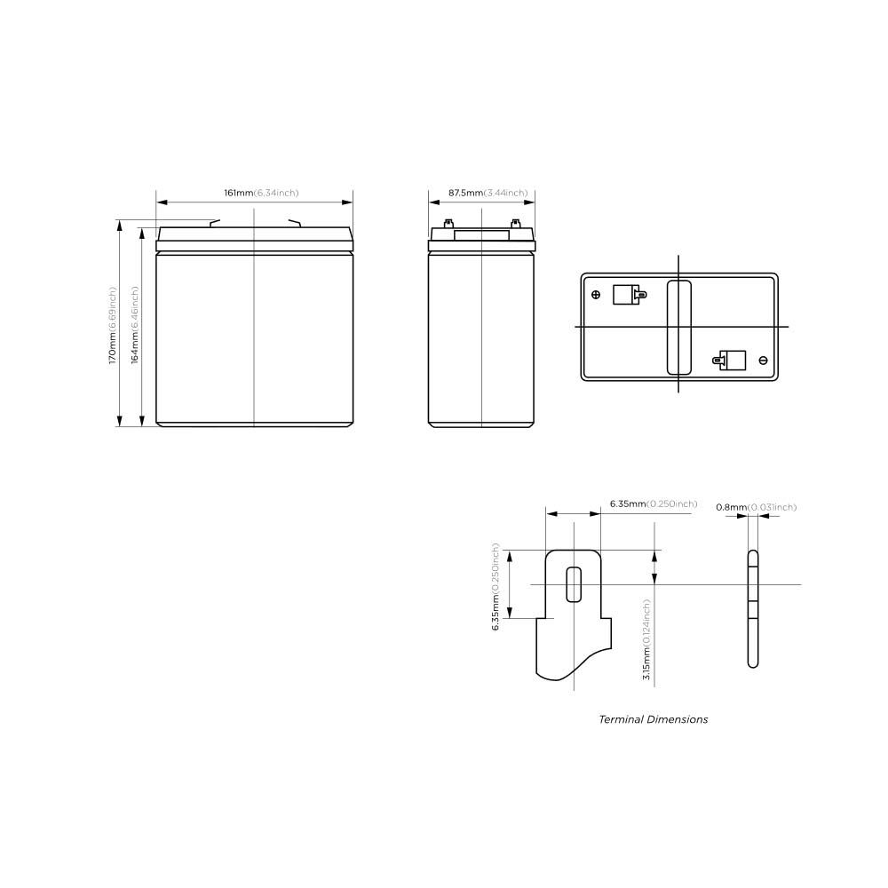 6v 36Ah Rechargeable Sealed Lead Acid Battery ~ BG-6360 F2