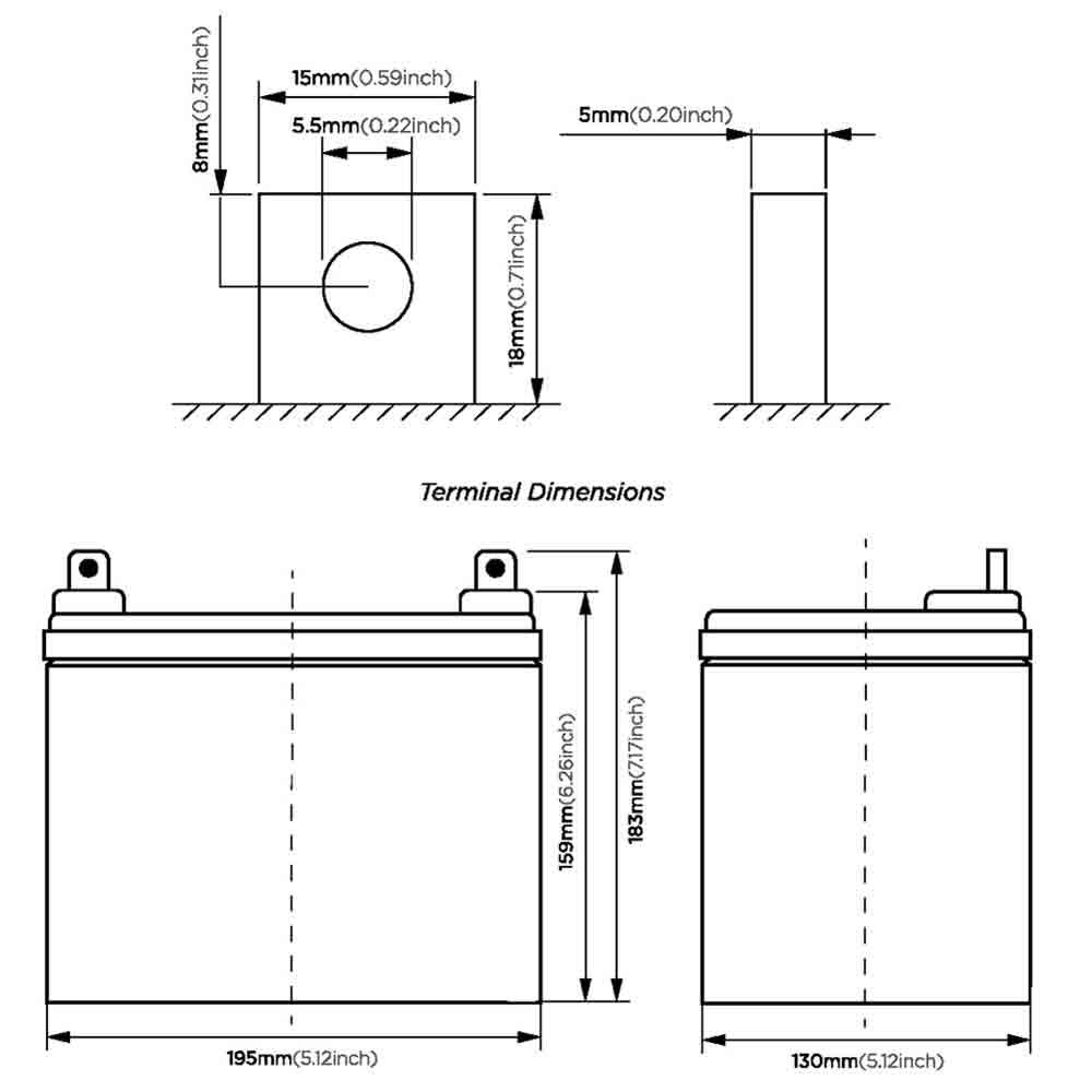 Dimensions  - Fire-Lite GC128 replacement battery (rechargeable)