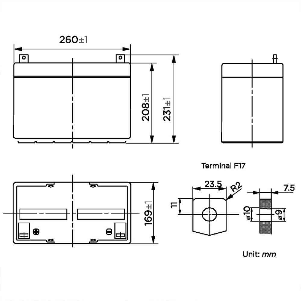12v 75Ah Rechargeable Sealed Lead Acid (Rechargeable SLA) Battery ~ BG-12750NB (Qty of 4)