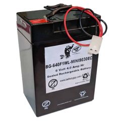 6v 4.0Ah Rechargeable Sealed Lead Acid Battery with Wire Leads and MINI9030EC Connector | BG-640