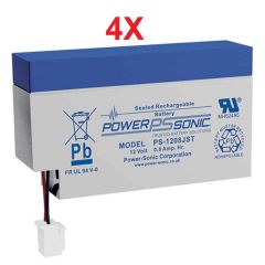 Power-Sonic PS-1208WL | Rechargeable SLA Battery 12v 0.8Ah (Qty of 4)