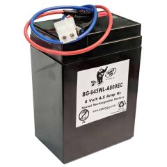 6v 4.5Ah Rechargeable Sealed Lead Acid (Rechargeable SLA) Battery with wire leads and A800ec Connector| BG-645F1WL